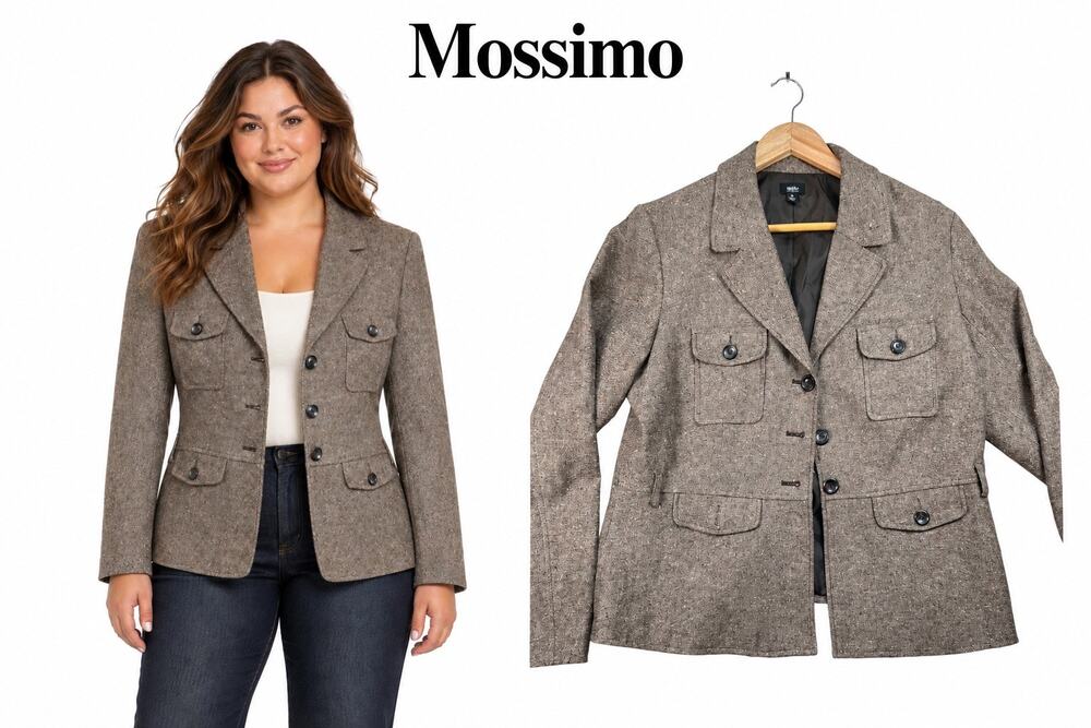 Mossimo Women’s XL Brown Tweed Wool Blend Blazer Jacket